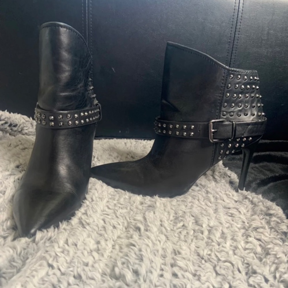 Kenneth Cole-Stud Pointed Toe Stiletto Booties